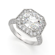 Beatrice Round Cut Halo Pave Knife Edge Milgrain Engagement Ring Setting - Nivetta